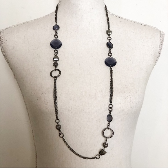 LIA SOPHIA Gun Metal Tone Chain Purple Jeweled Long Necklace - Picture 16 of 16